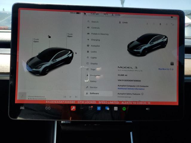 Photo 9 from auction – 2019 TESLA MODEL 3 with VIN 5YJ3E1EA5KF306590