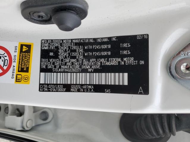 Photo 14 from auction – 2016 TOYOTA HIGHLANDER with VIN 5TDJKRFH4GS260277