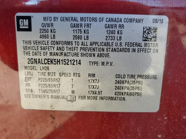 Photo 14 from auction – 2017 CHEVROLET EQUINOX LT with VIN 2GNALCEK5H1521214