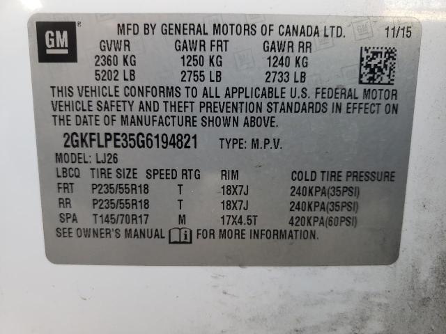 Photo 14 from auction – 2016 GMC TERRAIN SL with VIN 2GKFLPE35G6194821