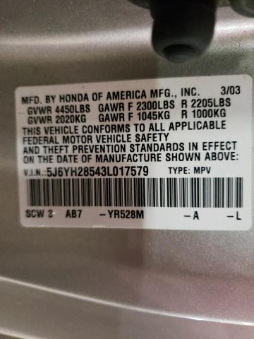 Photo 14 from auction – 2003 HONDA ELEMENT EX with VIN 5J6YH28543L017579
