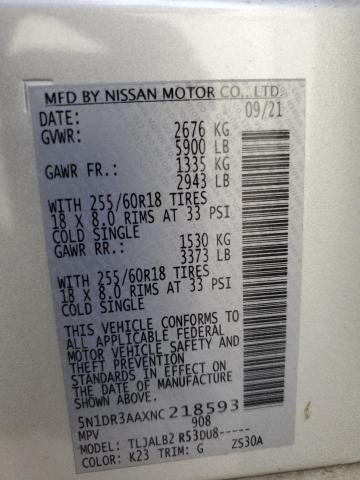 Photo 14 from auction – 2022 NISSAN PATHFINDER with VIN 5N1DR3AAXNC218593