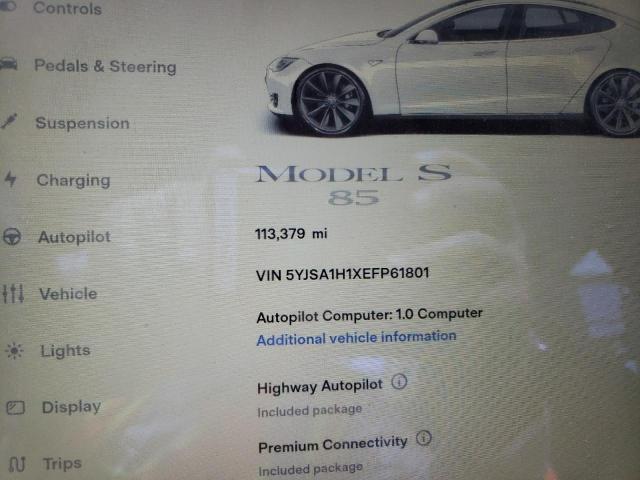 Photo 9 from auction – 2014 TESLA MODEL S with VIN 5YJSA1H1XEFP61801