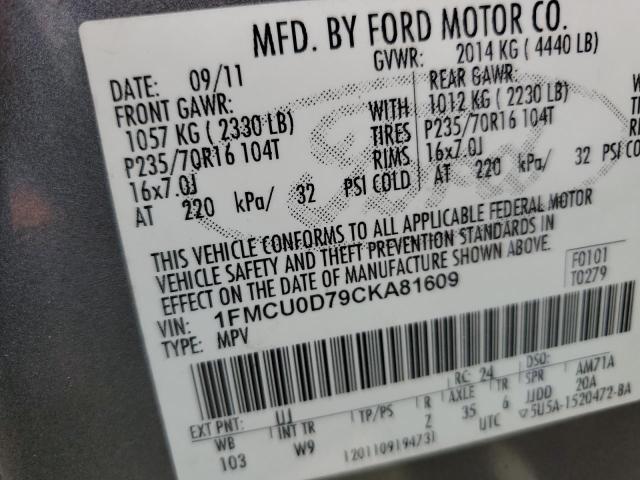Photo 14 from auction – 2012 FORD ESCAPE XLT with VIN 1FMCU0D79CKA81609