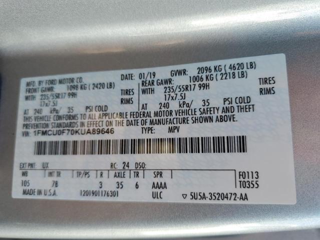 Photo 14 from auction – 2019 FORD ESCAPE S with VIN 1FMCU0F70KUA89646