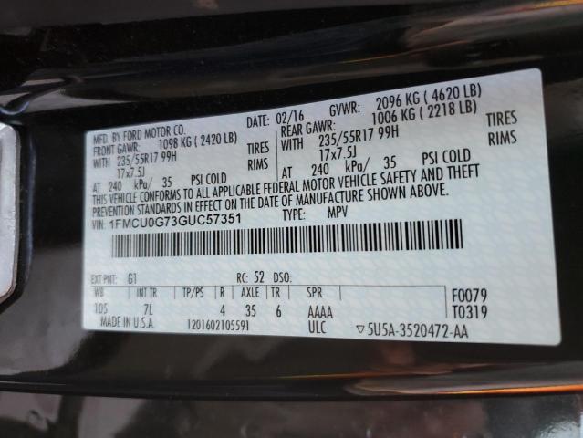 Photo 14 from auction – 2016 FORD ESCAPE SE with VIN 1FMCU0G73GUC57351