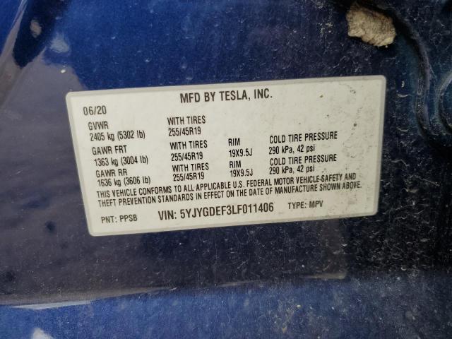 Photo 14 from auction – 2020 TESLA MODEL Y with VIN 5YJYGDEF3LF011406