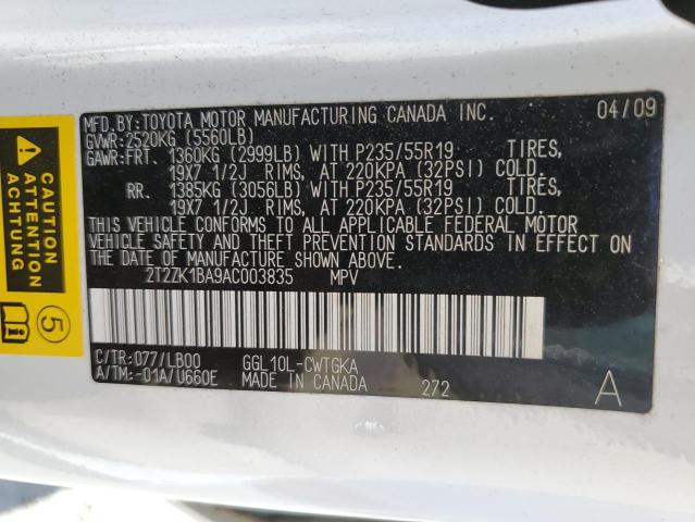 Photo 14 from auction – 2010 LEXUS RX 350 with VIN 2T2ZK1BA9AC003835