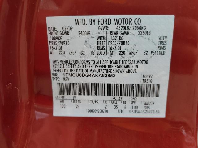 Photo 14 from auction – 2010 FORD ESCAPE XLT with VIN 1FMCU0DG4AKA62852