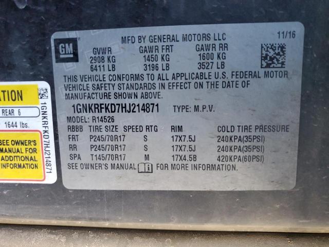 Photo 14 from auction – 2017 CHEVROLET TRAVERSE L with VIN 1GNKRFKD7HJ214871