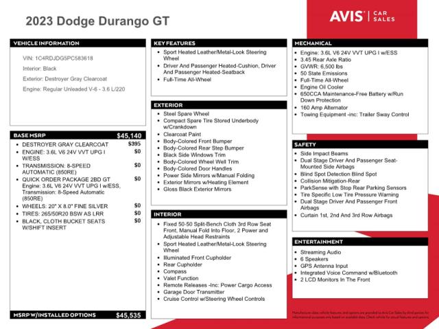 Photo 12 from auction – 2023 DODGE DURANGO GT with VIN 1C4RDJDG5PC583618