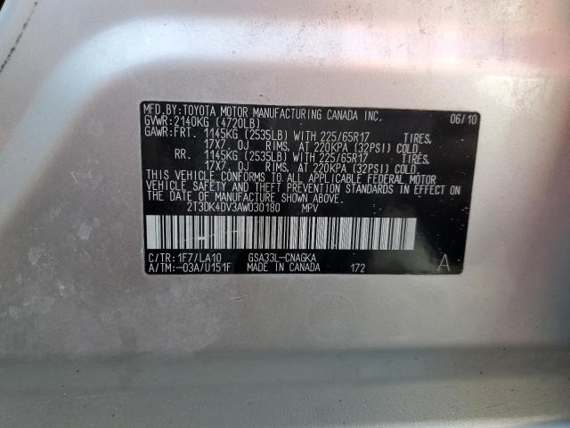 Photo 14 from auction – 2010 TOYOTA RAV4 LIMIT with VIN 2T3DK4DV3AW030180