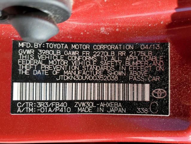 Photo 14 from auction – 2013 TOYOTA PRIUS with VIN JTDKN3DU9D0352038