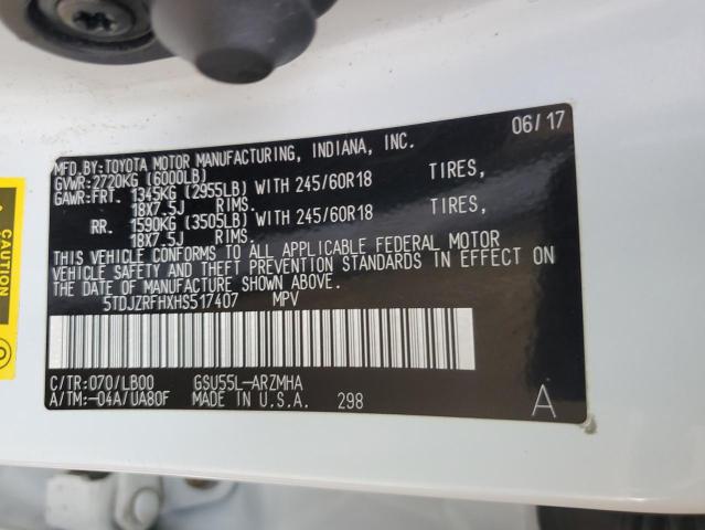 Photo 14 from auction – 2017 TOYOTA HIGHLANDER with VIN 5TDJZRFHXHS517407
