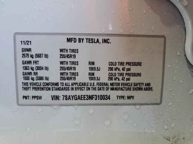 Photo 14 from auction – 2022 TESLA MODEL Y with VIN 7SAYGAEE3NF310034