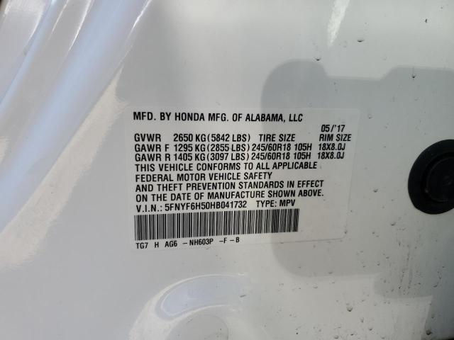 Photo 14 from auction – 2017 HONDA PILOT EXL with VIN 5FNYF6H50HB041732