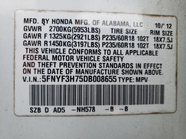 Photo 14 from auction – 2013 HONDA PILOT EXLN with VIN 5FNYF3H75DB008655