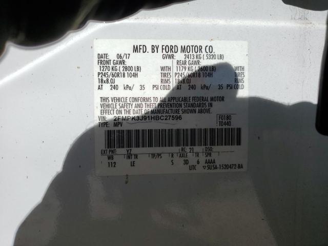 Photo 14 from auction – 2017 FORD EDGE SEL with VIN 2FMPK3J91HBC27596