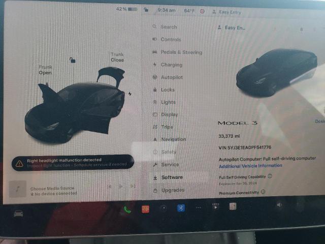 Снимка 9 от търг – 2023 TESLA MODEL 3 с VIN 5YJ3E1EA0PF541776