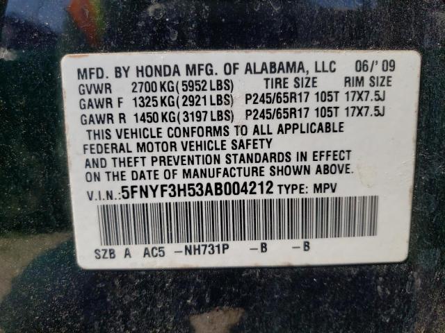 Photo 14 from auction – 2010 HONDA PILOT EXL with VIN 5FNYF3H53AB004212