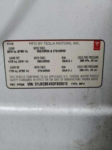 Photo 14 from auction – 2016 TESLA MODEL X with VIN 5YJXCBE45GFS00610