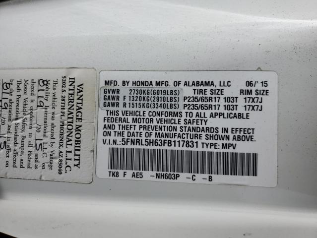 Photo 14 from auction – 2015 HONDA ODYSSEY EX with VIN 5FNRL5H63FB117831