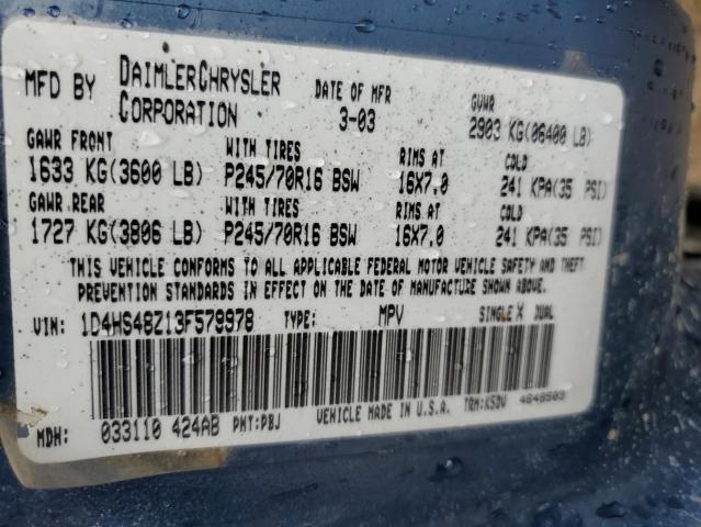 Photo 14 from auction – 2003 DODGE DURANGO SL with VIN 1D4HS48Z13F579978