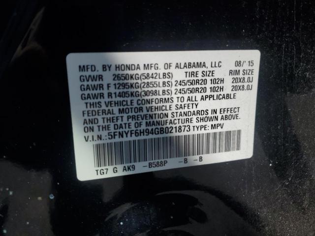 Photo 14 from auction – 2016 HONDA PILOT TOUR with VIN 5FNYF6H94GB021873