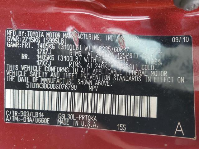 Photo 14 from auction – 2011 TOYOTA SIENNA XLE with VIN 5TDYK3DC0BS076790