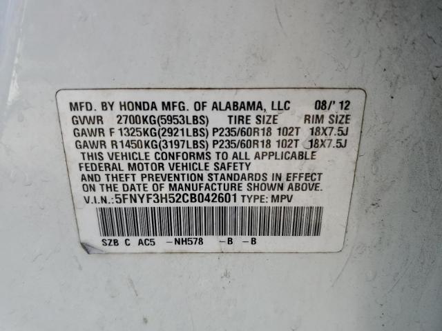 Photo 14 from auction – 2012 HONDA PILOT EXL with VIN 5FNYF3H52CB042601