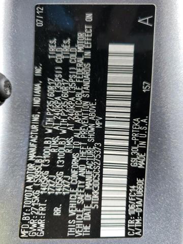 Photo 14 from auction – 2012 TOYOTA SIENNA LE with VIN 5TDKK3DC5CS275373