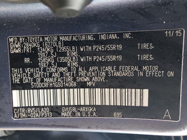 Photo 14 from auction – 2016 TOYOTA HIGHLANDER with VIN 5TDDCRFH1GS014068
