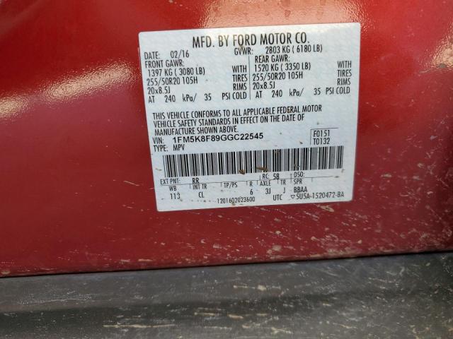 Photo 14 from auction – 2016 FORD EXPLORER L with VIN 1FM5K8F89GGC22545
