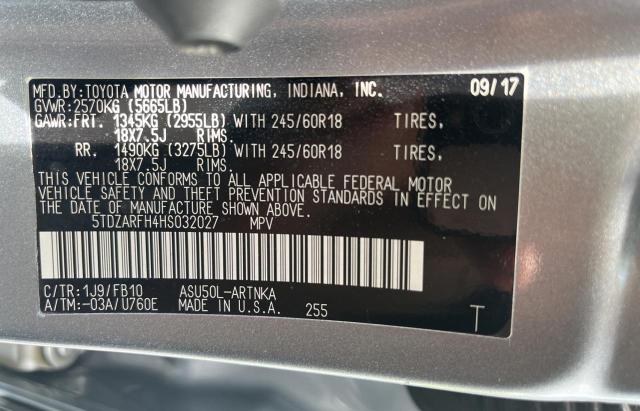 Photo 10 from auction – 2017 TOYOTA HIGHLANDER with VIN 5TDZARFH4HS032027