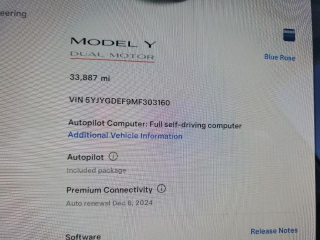 Photo 9 from auction – 2021 TESLA MODEL Y with VIN 5YJYGDEF9MF303160
