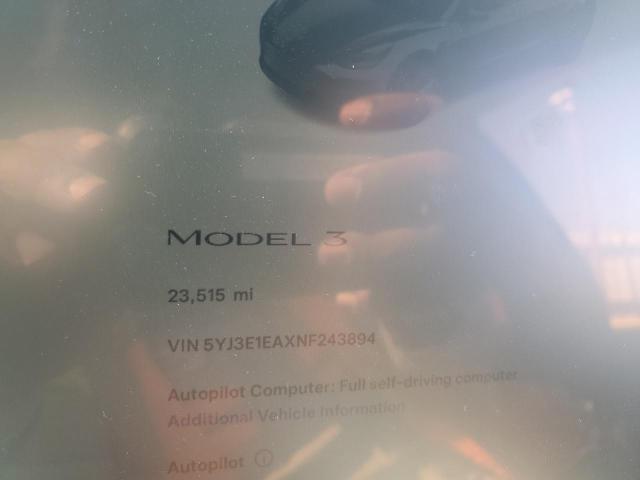 Photo 9 from auction – 2022 TESLA MODEL 3 with VIN 5YJ3E1EAXNF243894