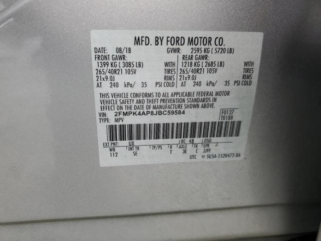 Photo 14 from auction – 2018 FORD EDGE SPORT with VIN 2FMPK4AP8JBC59584