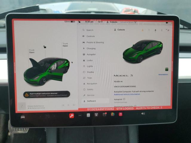 Photo 9 from auction – 2022 TESLA MODEL 3 with VIN 5YJ3E1EA9NF313062