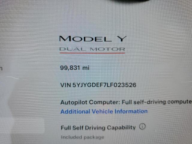 Photo 9 from auction – 2020 TESLA MODEL Y with VIN 5YJYGDEF7LF023526