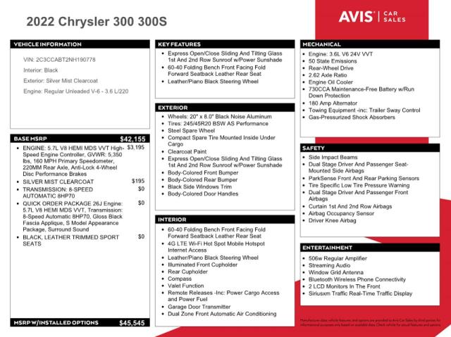Photo 12 from auction – 2022 CHRYSLER 300 S with VIN 2C3CCABT2NH190778