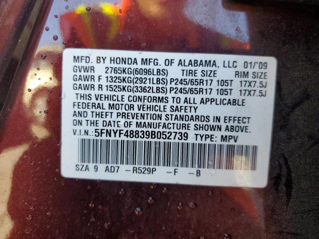 Photo 14 from auction – 2009 HONDA PILOT TOUR with VIN 5FNYF48839B052739