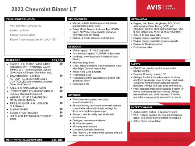 Photo 13 from auction – 2023 CHEVROLET BLAZER 2LT with VIN 3GNKBCR49PS232732