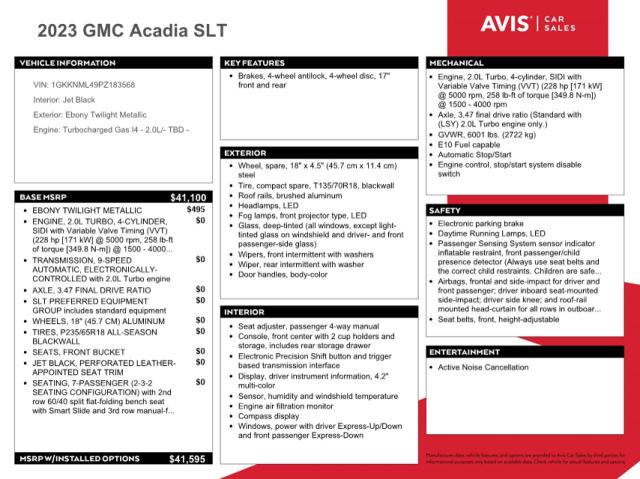 Photo 13 from auction – 2023 GMC ACADIA SLT with VIN 1GKKNML49PZ183568