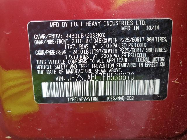 Photo 14 from auction – 2015 SUBARU FORESTER 2 with VIN JF2SJABC7FH536670