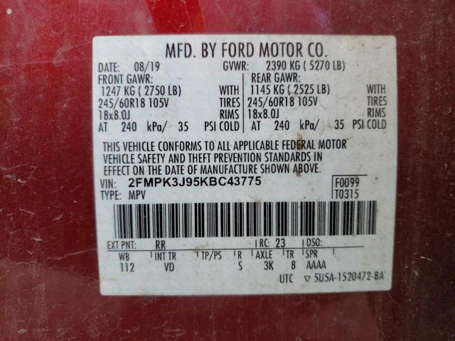 Photo 14 from auction – 2019 FORD EDGE SEL with VIN 2FMPK3J95KBC43775