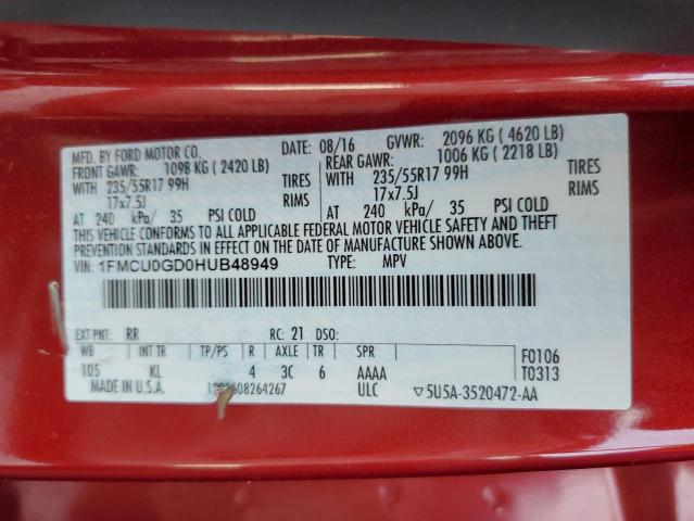 Photo 14 from auction – 2017 FORD ESCAPE SE with VIN 1FMCU0GD0HUB48949