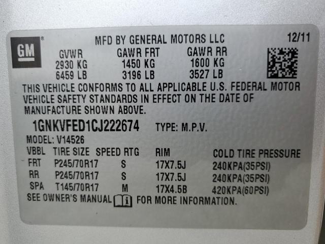 Photo 14 from auction – 2012 CHEVROLET TRAVERSE L with VIN 1GNKVFED1CJ222674