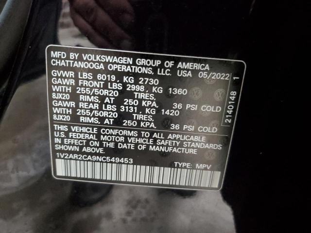Photo 14 from auction – 2022 VOLKSWAGEN ATLAS SEL with VIN 1V2AR2CA9NC549453