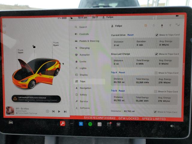 Photo 9 from auction – 2022 TESLA MODEL 3 with VIN 5YJ3E1EC8NF330842