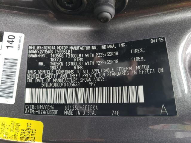 Photo 14 from auction – 2015 TOYOTA SIENNA LE with VIN 5TDJK3DC0FS105633